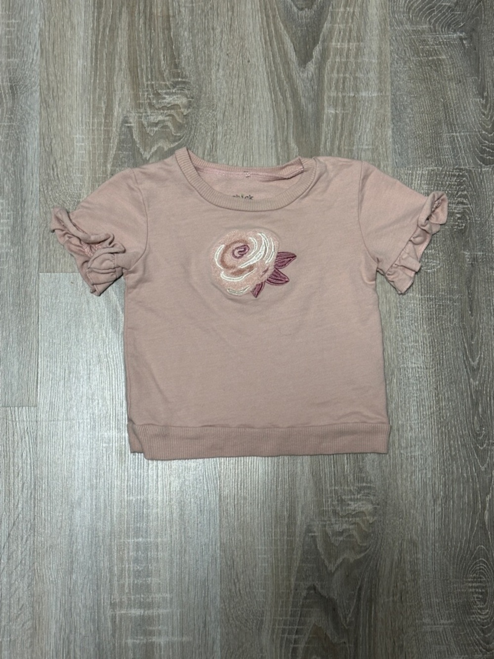 chick pea Dusty Pink Short Sleeve Top with Embroidered Rose